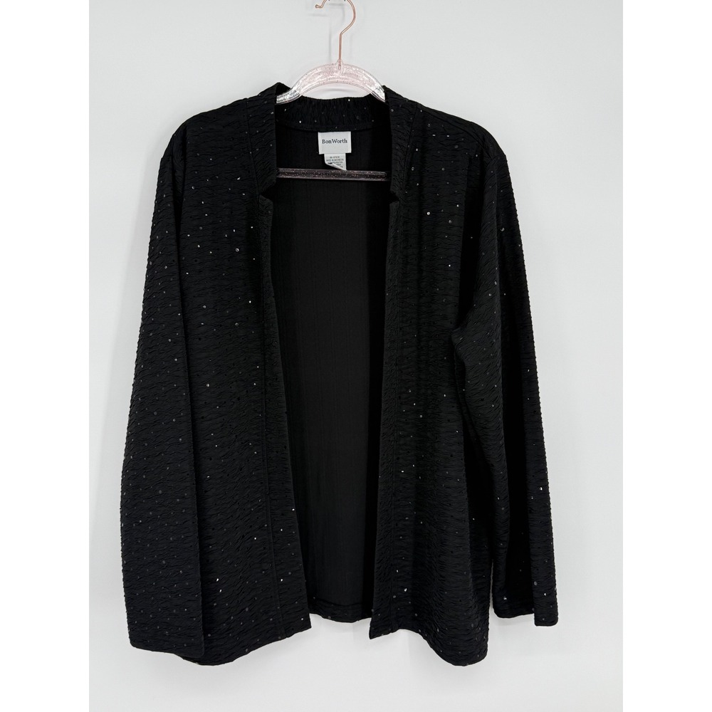 BonWorth Womens Black Sequin Textured Open Front Cardigan‎ Jacket Sz XL